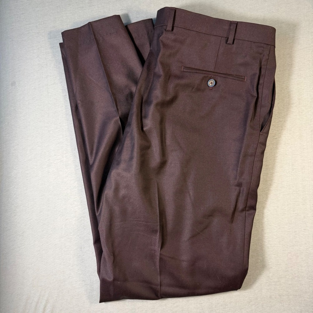 Hart Schaffner Marx Mens 40L Brown 100% Wool Flat Dress Pants Trousers 40 x 34